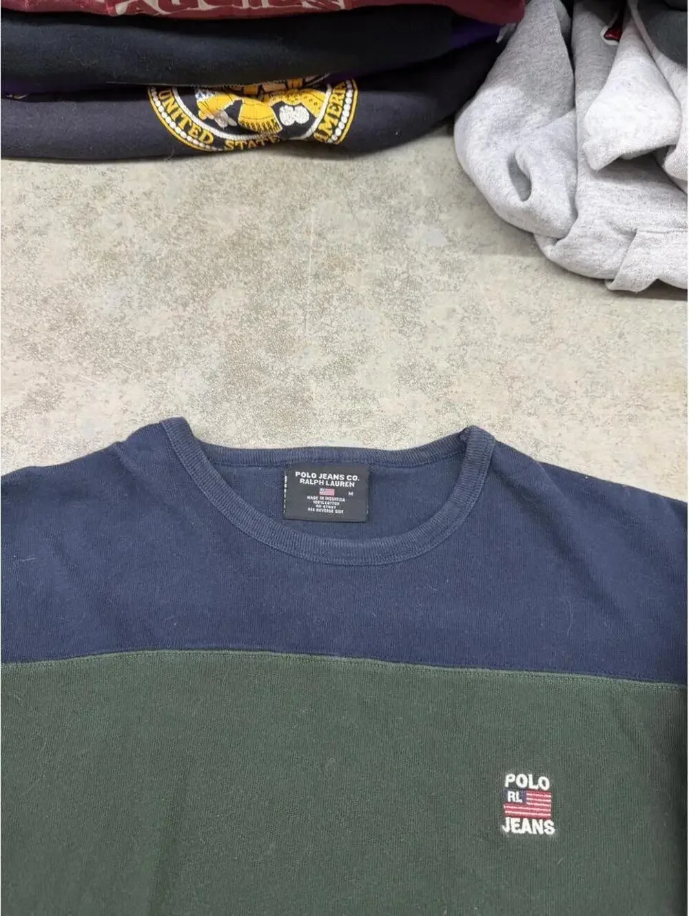 vintage polo jeans green and navy striped heavyweight shirt size medium